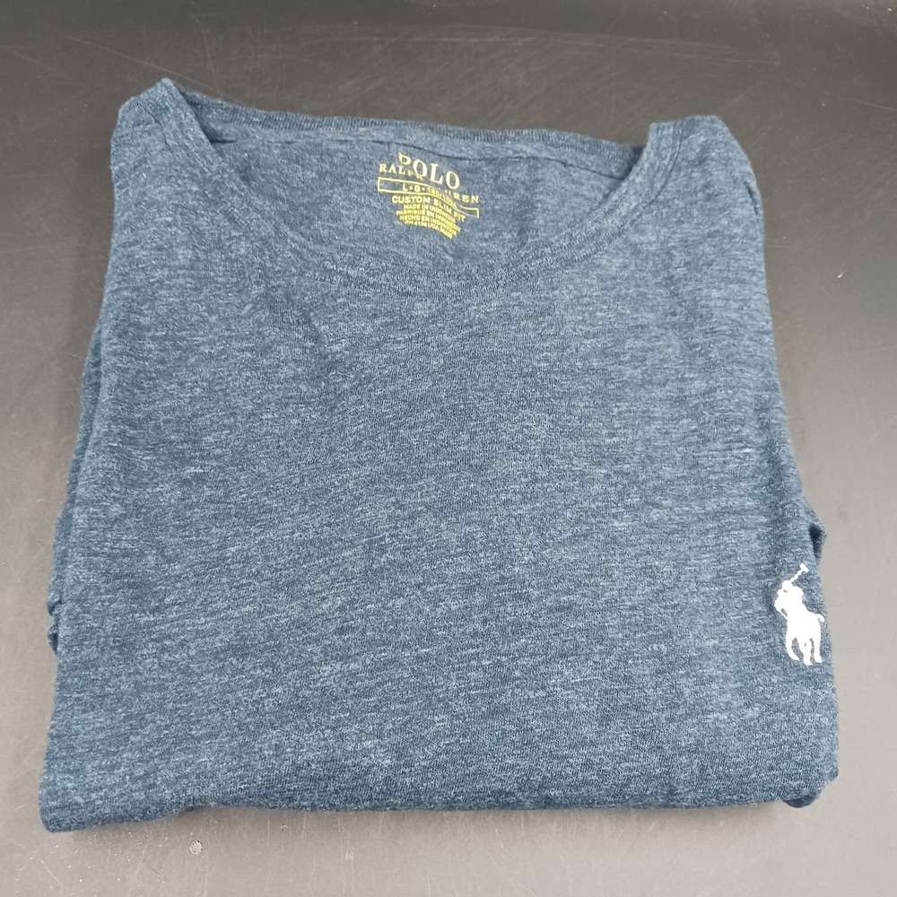 Polo Ralph Lauren Long Sleeve T-Shirt Mens Large Crew Neck Blue-Gray Slim Fit